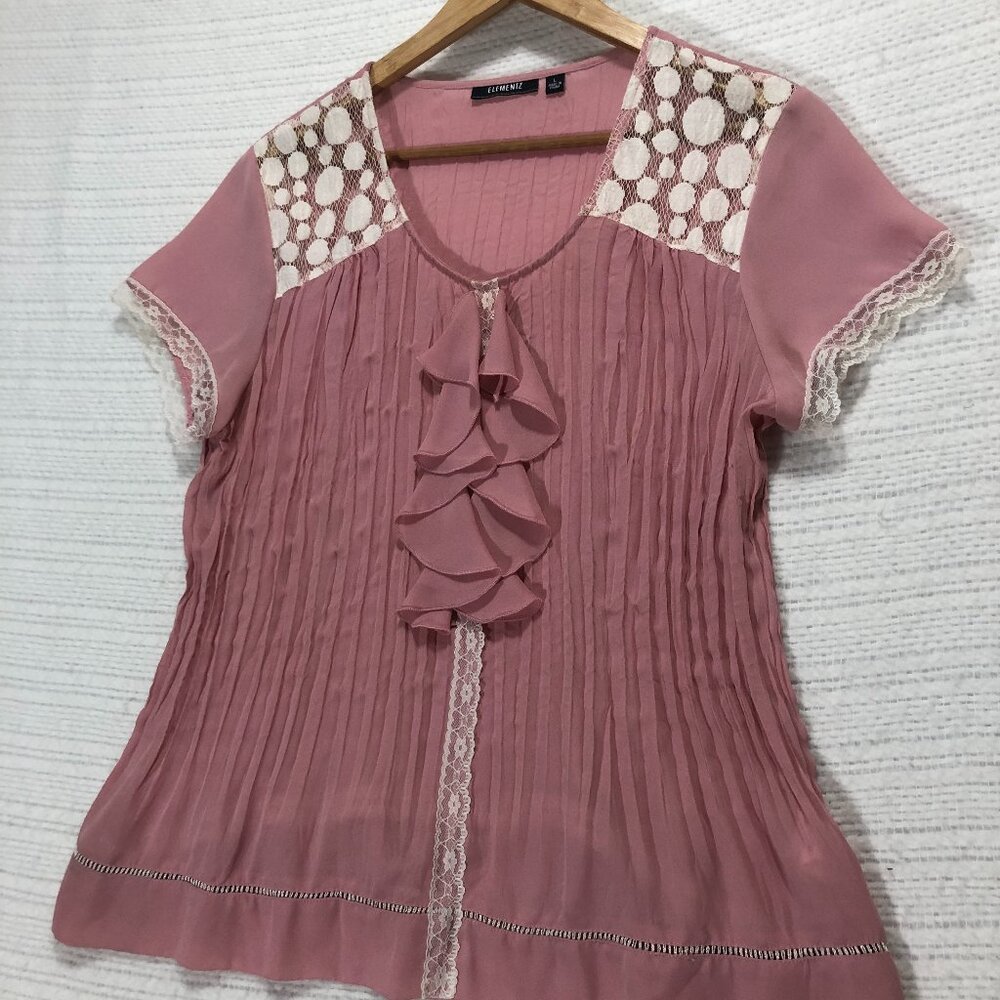Elementz Women's Size Large Pink Ruffle Cottage Blouse